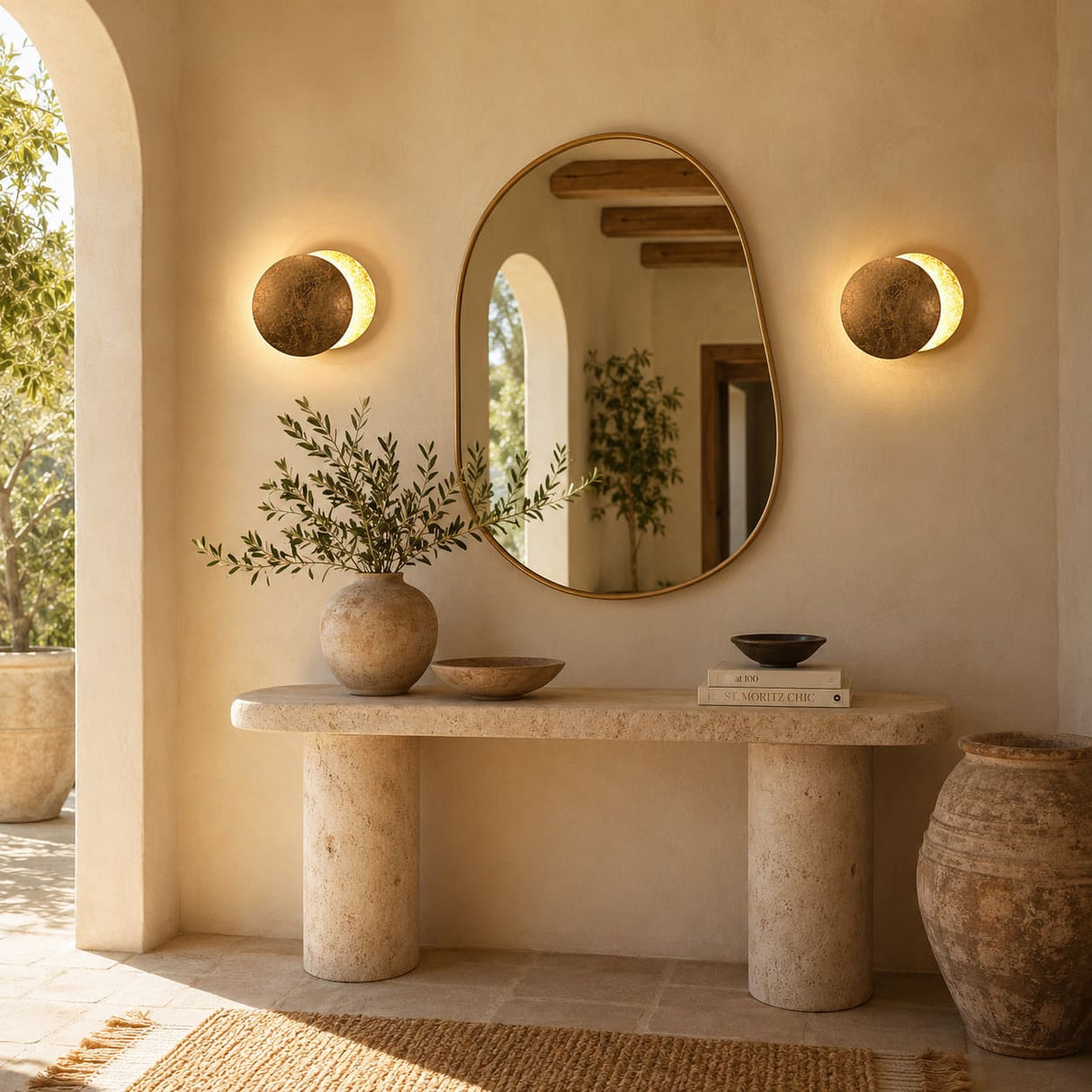Applique murale dorée ÉCLIPSE | Luminaire sans fil rechargeable ou filaire