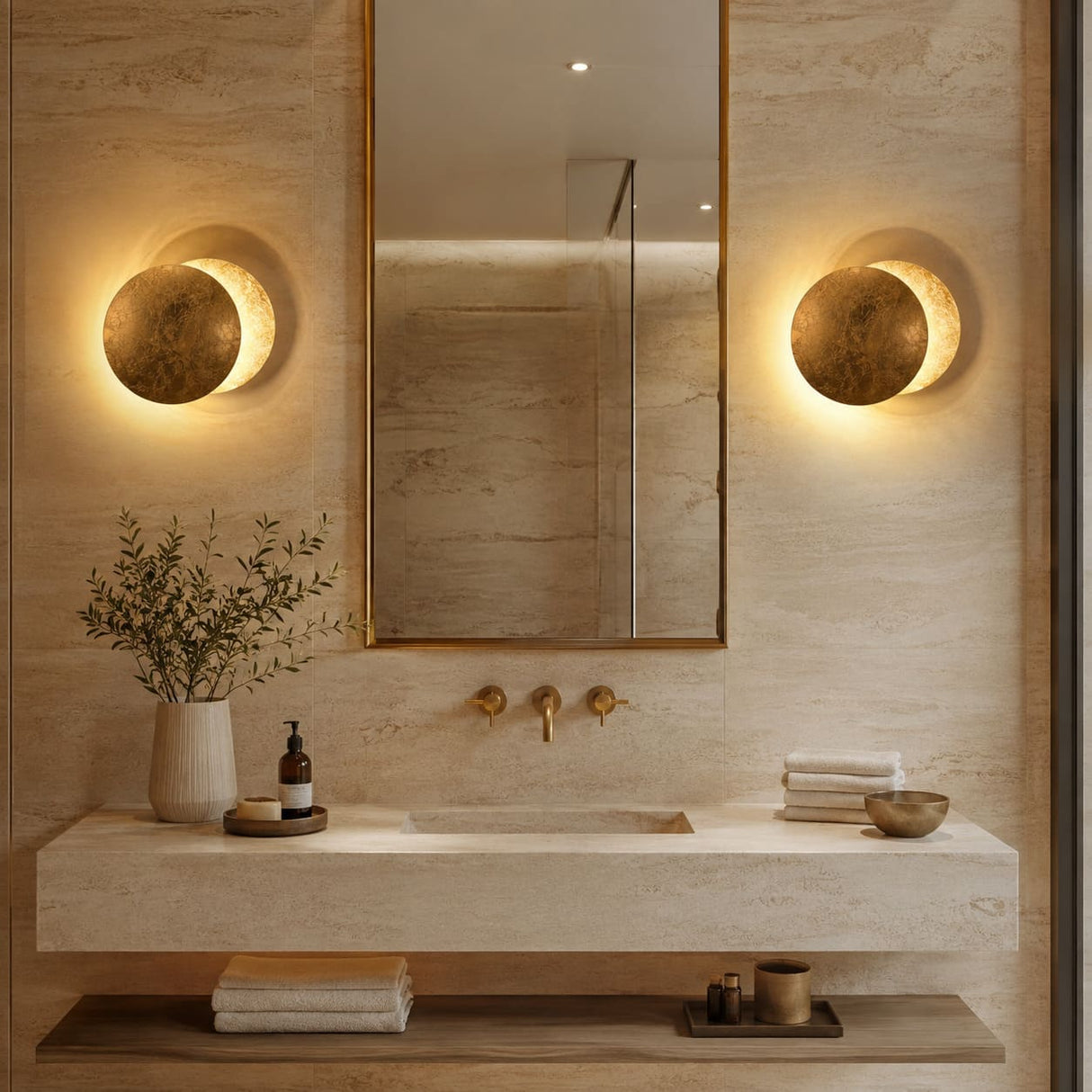 Applique murale dorée ÉCLIPSE | Luminaire sans fil rechargeable ou filaire