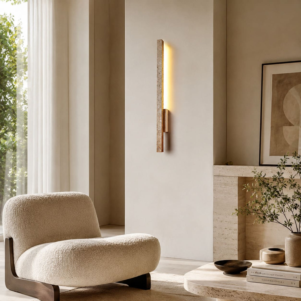 Applique murale LED en travertin | Luminaire design pierre naturelle TOTEM