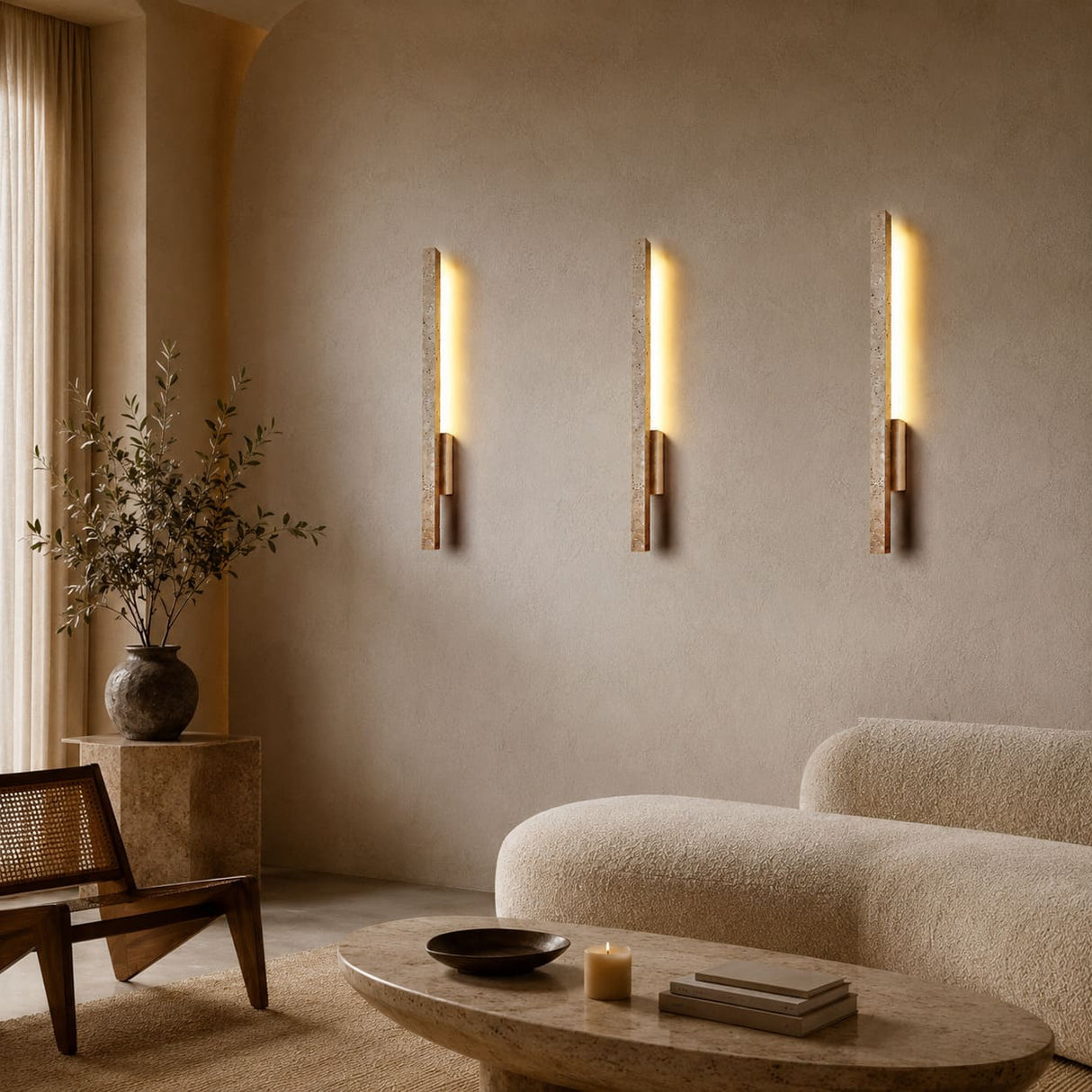 Applique murale LED en travertin | Luminaire design pierre naturelle TOTEM