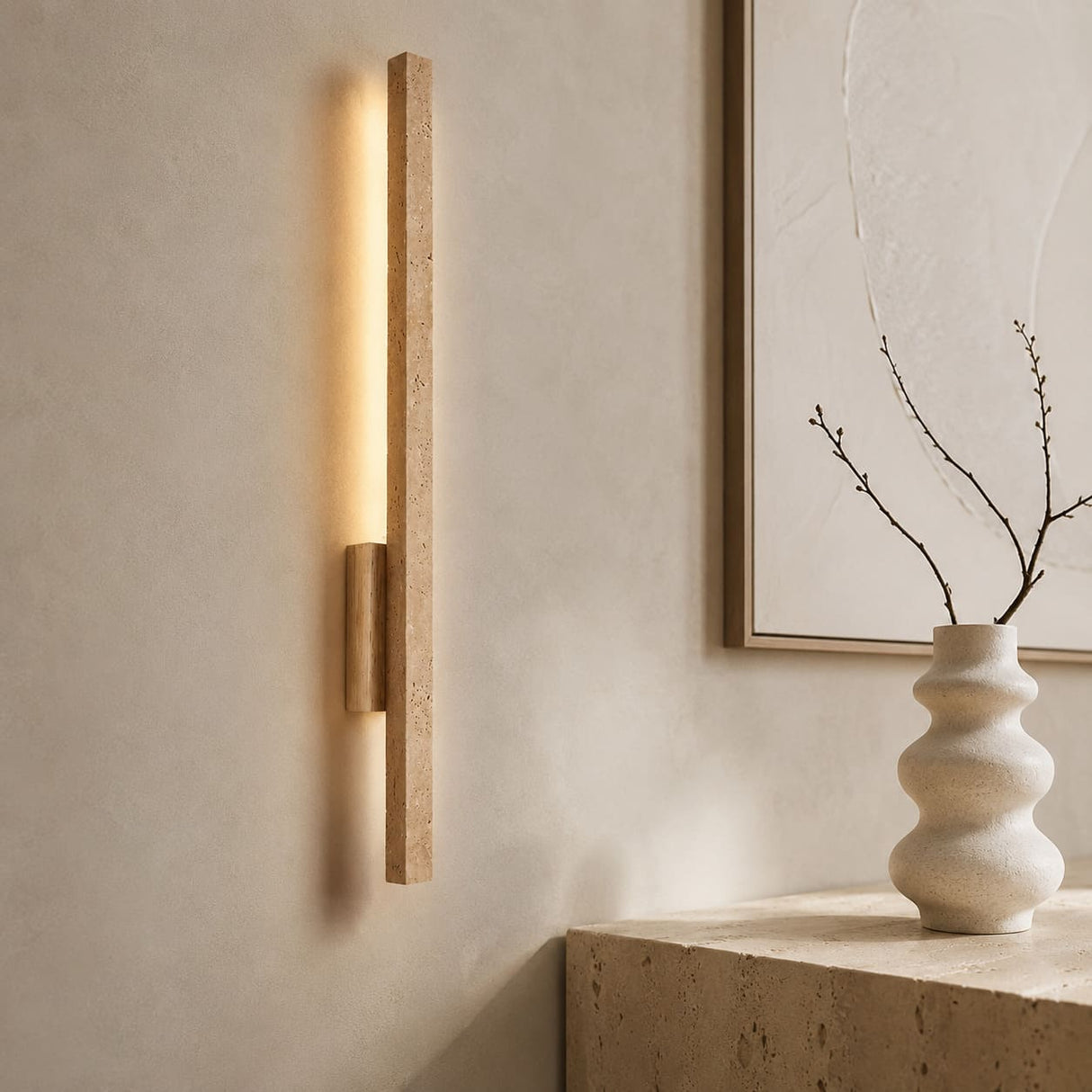 Applique murale LED en travertin | Luminaire design pierre naturelle TOTEM