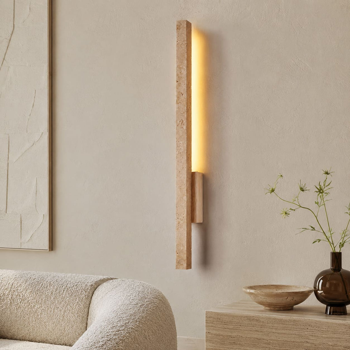 Applique murale LED en travertin | Luminaire design pierre naturelle TOTEM