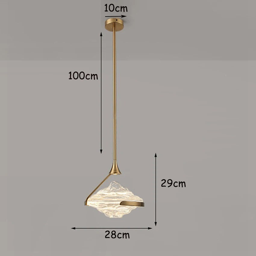 Lustre suspendu cristal ondulé en métal doré ou argenté Transparent