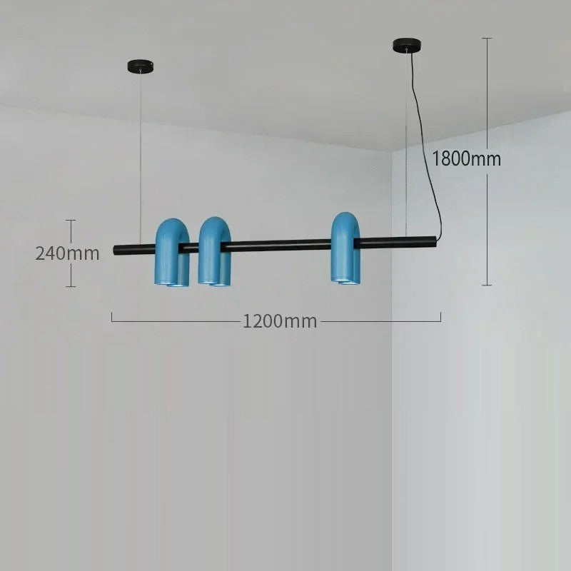 Lustre design tubulaire contemporain 6 lampes | Bleu / Dimmable
