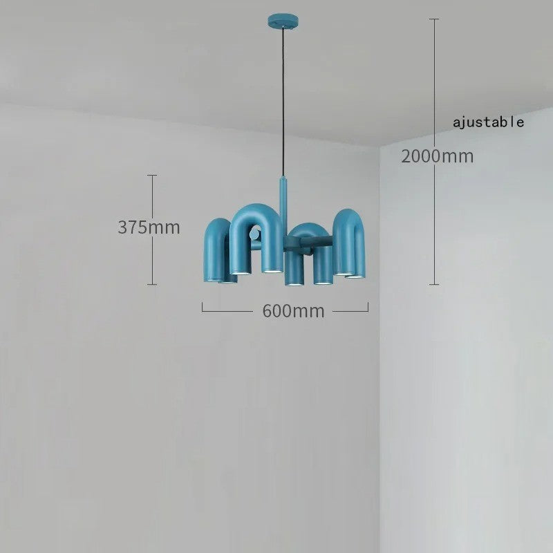 Lustre design tubulaire contemporain 8 lampes | Bleu / Dimmable