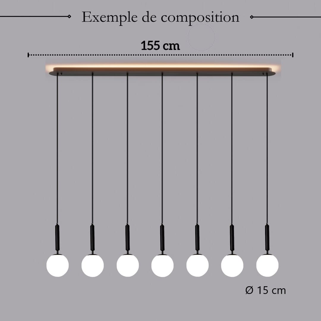 Suspension noir ou doré & boule en verre dépoli