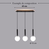 Suspension noir ou doré & boule en verre dépoli