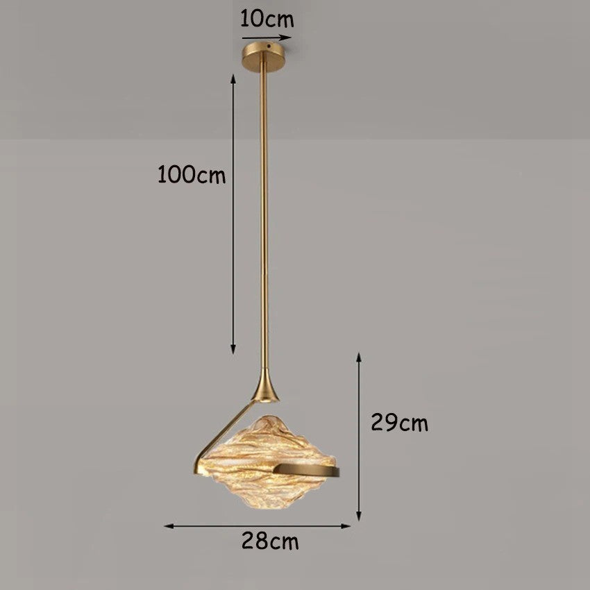 Lustre suspendu cristal ondulé en métal doré ou argenté Ambre