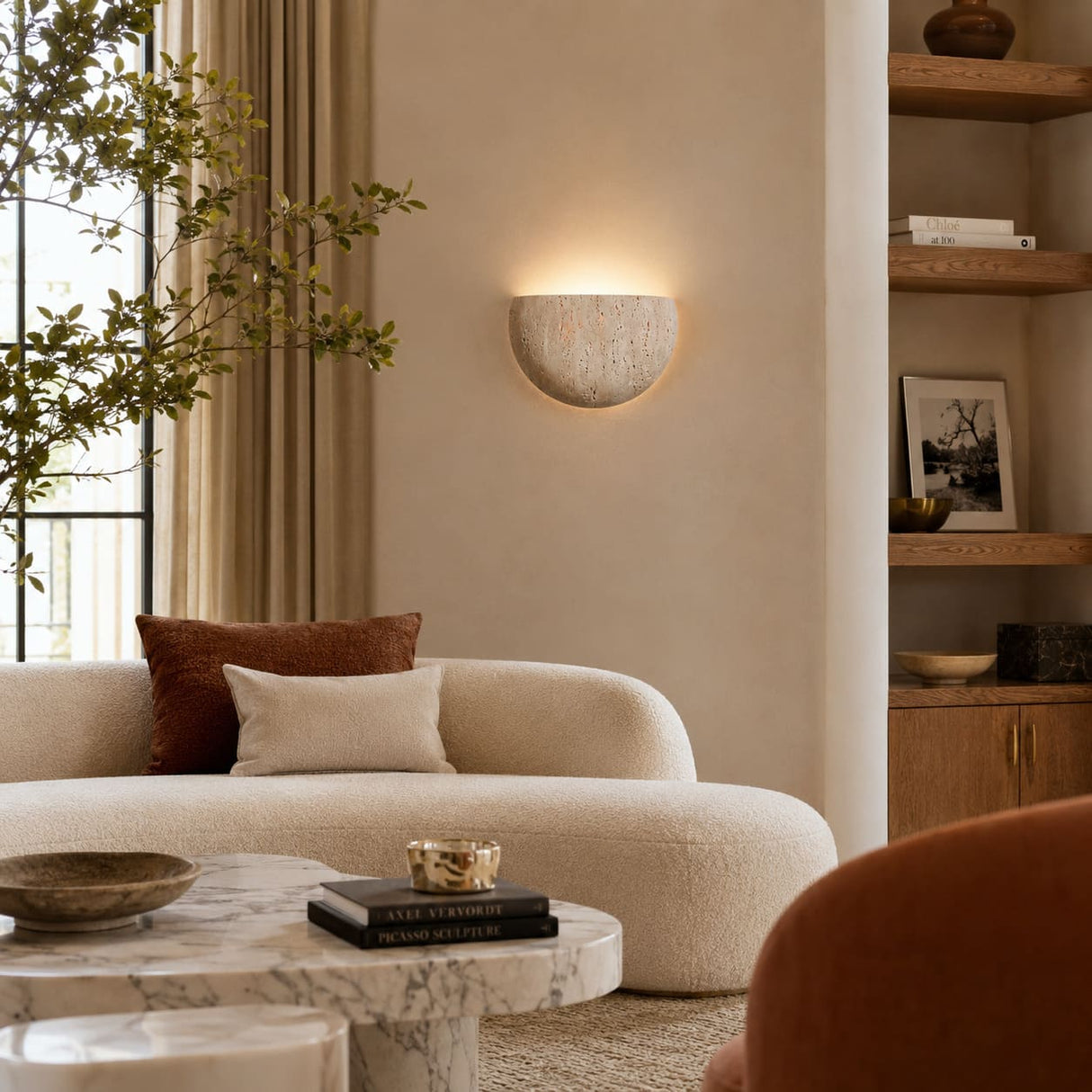Applique murale en travertin | Luminaire en pierre naturelle DEMI-LUNE