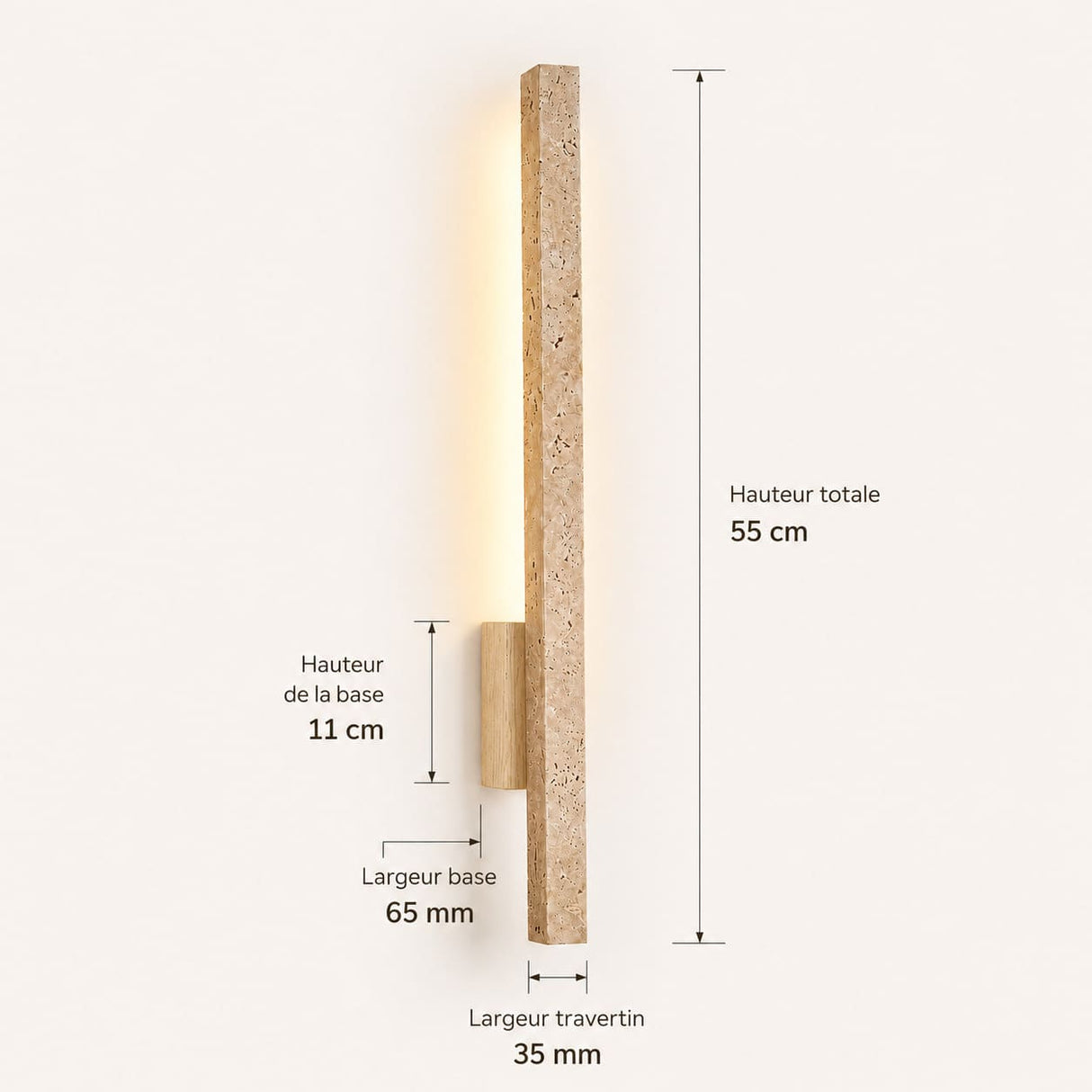 Applique murale LED en travertin | Luminaire design pierre naturelle TOTEM