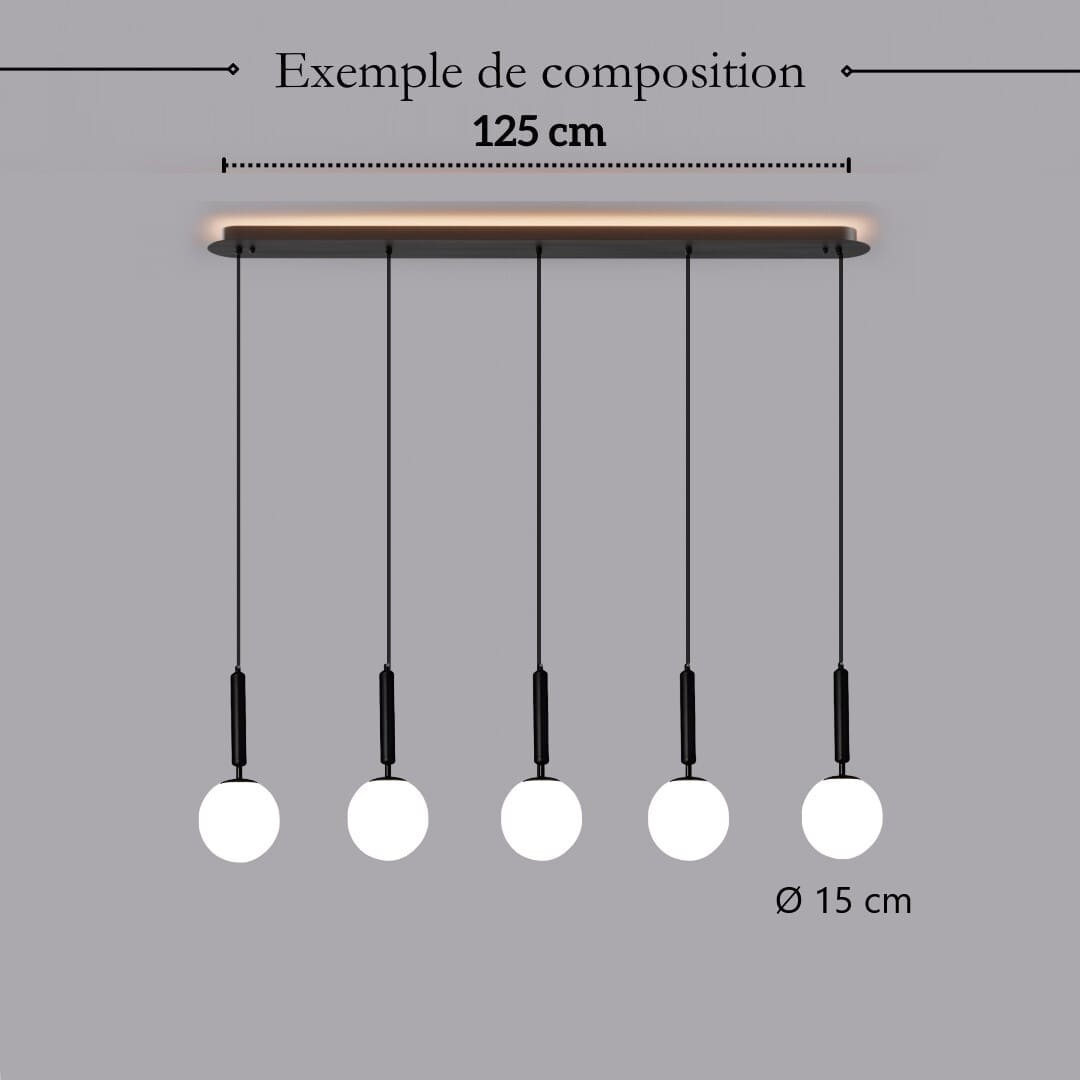 Suspension noir ou doré & boule en verre dépoli
