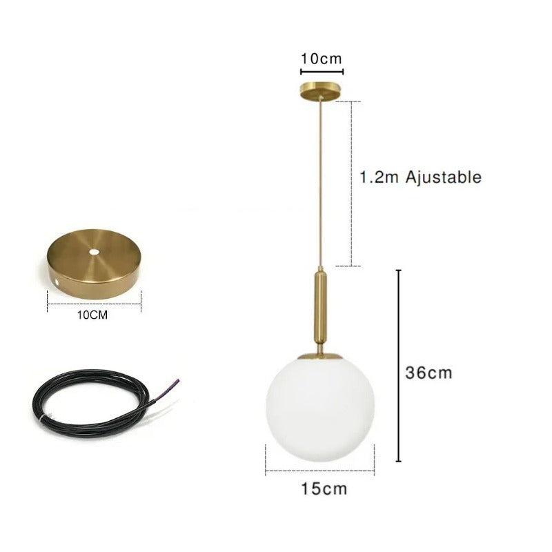 Suspension noir ou doré & boule en verre dépoli