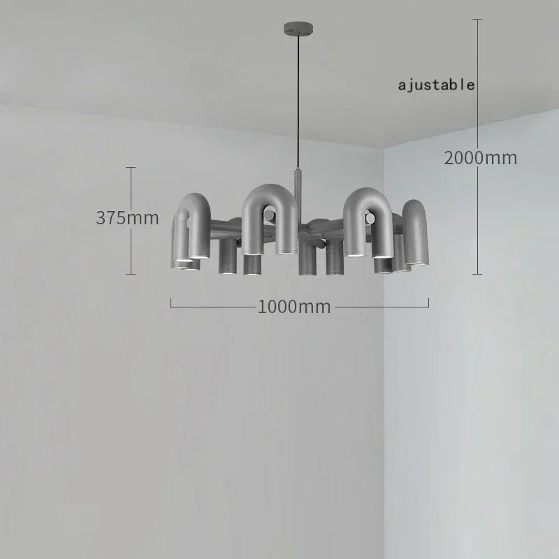 Lustre design tubulaire contemporain 16 lampes | Gris / Dimmable