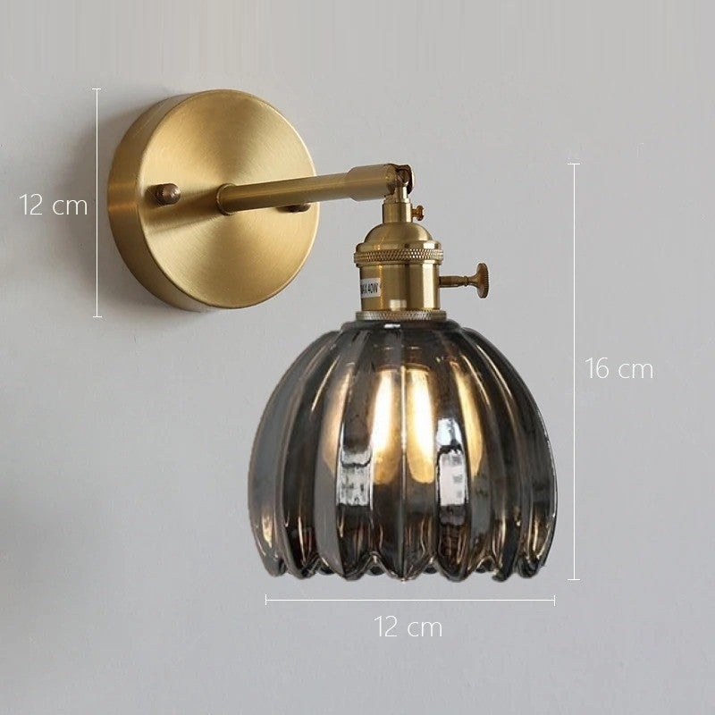 Applique murale vintage en verre nervuré | Luminaire suspendu ou fixe B Gris fumé