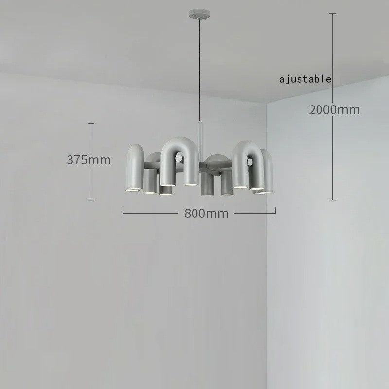 Lustre design tubulaire contemporain 12 lampes | Gris / Dimmable