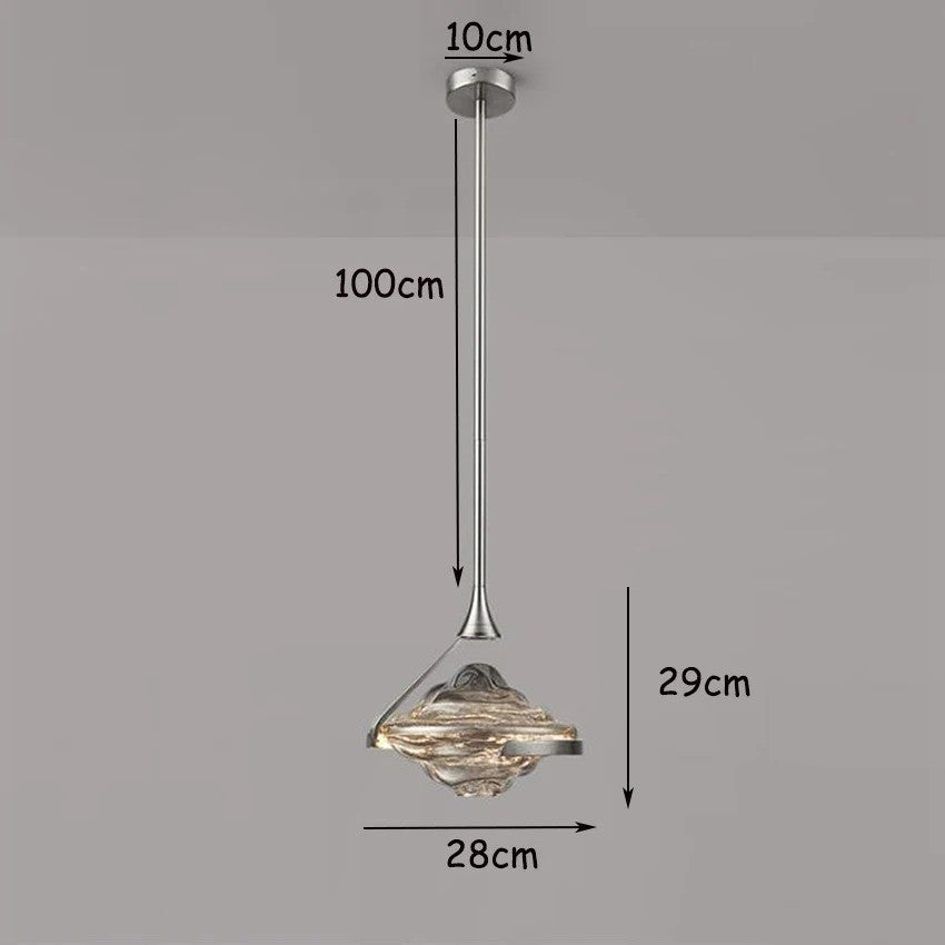 Lustre suspendu cristal ondulé en métal doré ou argenté Gris fumé