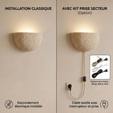 Applique murale en travertin | Luminaire en pierre naturelle DEMI-LUNE