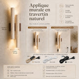 Applique murale travertin & bois | Luminaire en pierre naturelle ORGUE