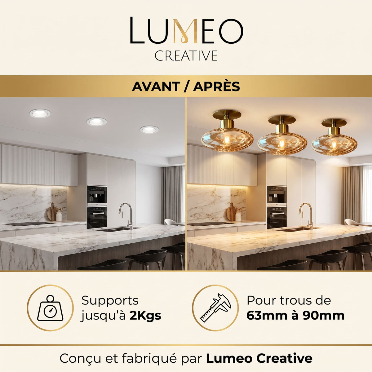 Kit de conversion spot en plafonnier | Encastrement 65 à 90 mm