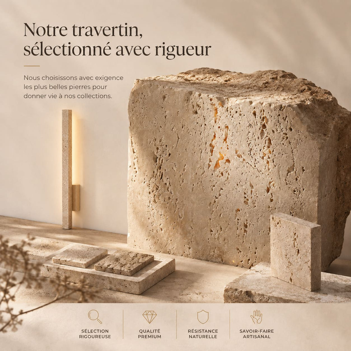 Applique murale LED en travertin | Luminaire design pierre naturelle TOTEM