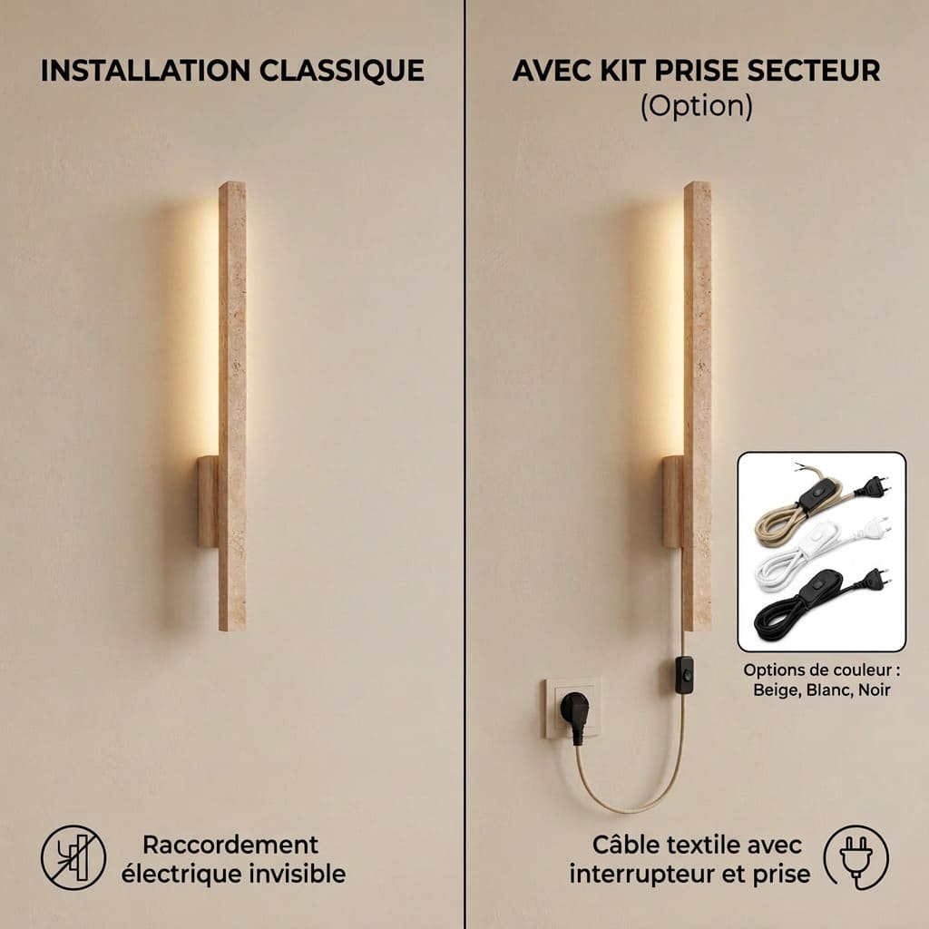 Applique murale LED en travertin | Luminaire design pierre naturelle TOTEM