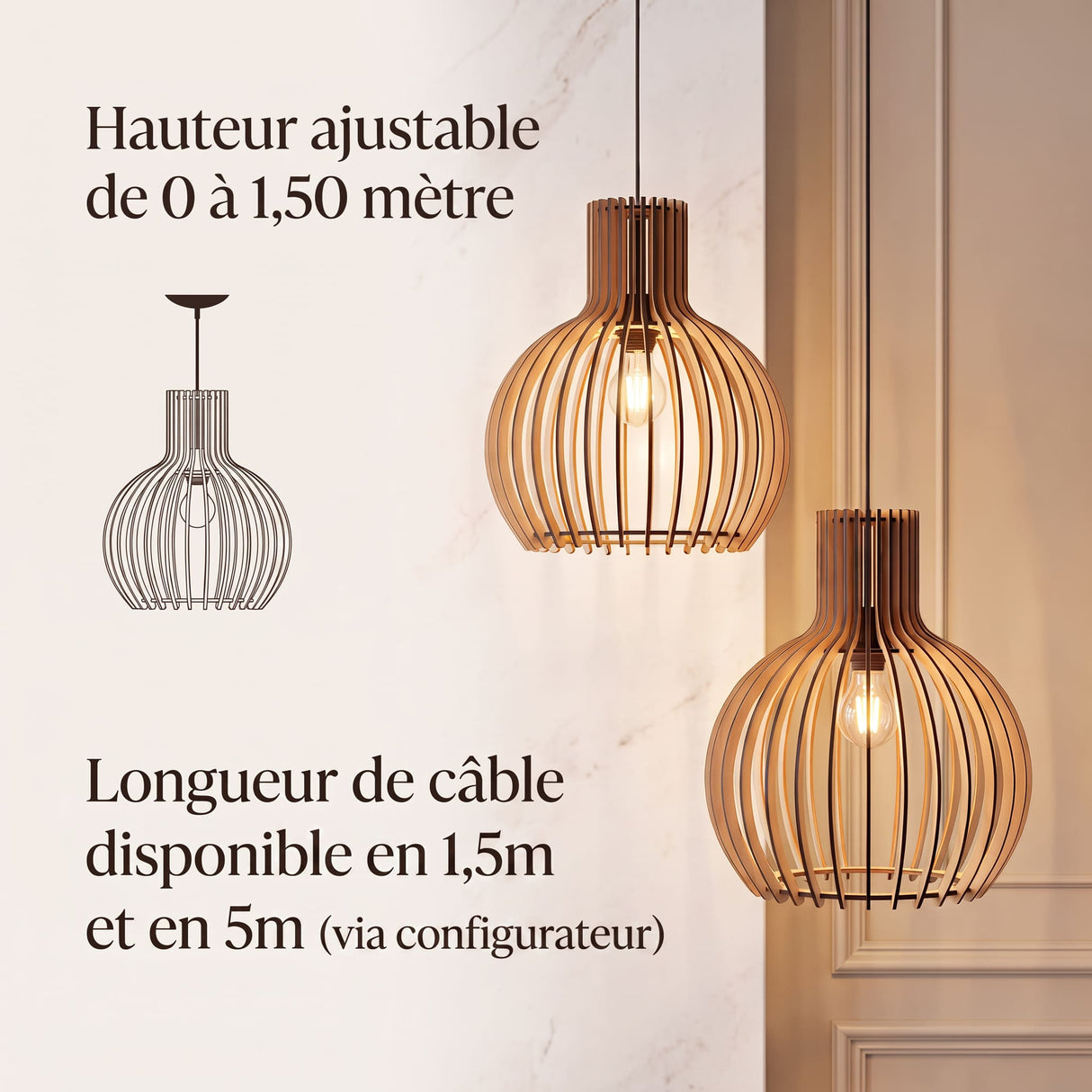 Suspension bohème chic en bois naturel WOODY | 1 Suspension