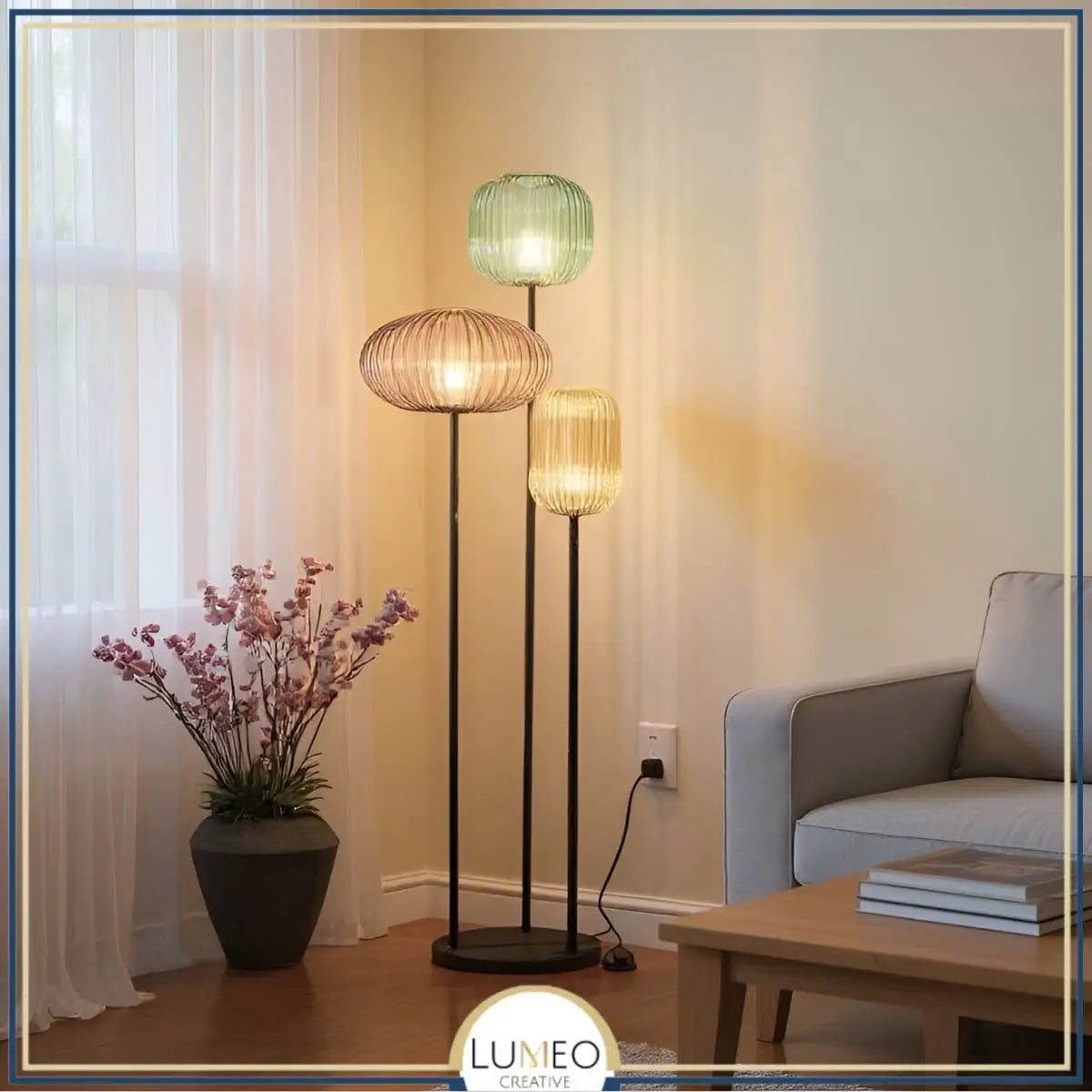 lampadaire en verre coloré