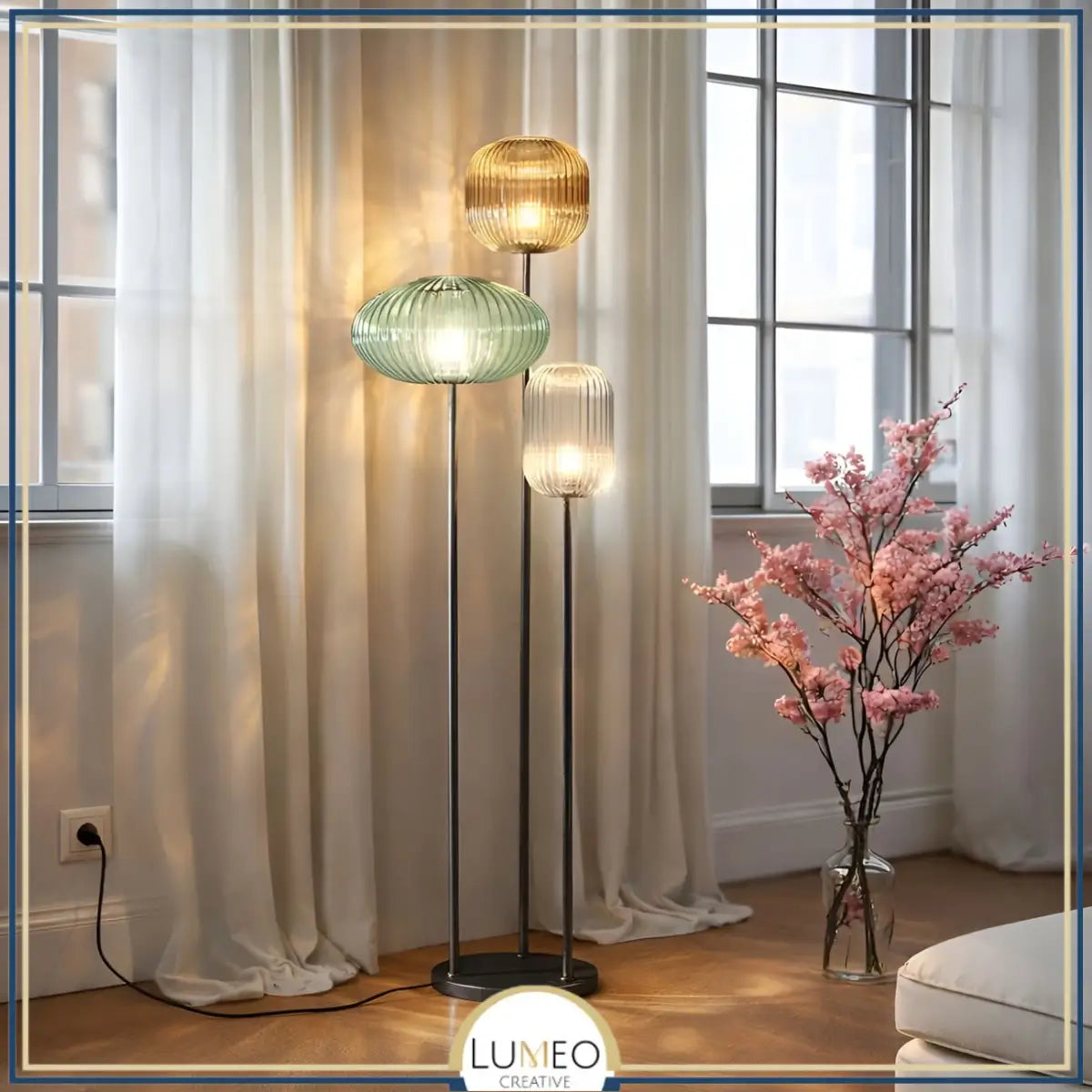 Lampadaire en verre vintage CRISTALI | 3 luminaires à personnaliser