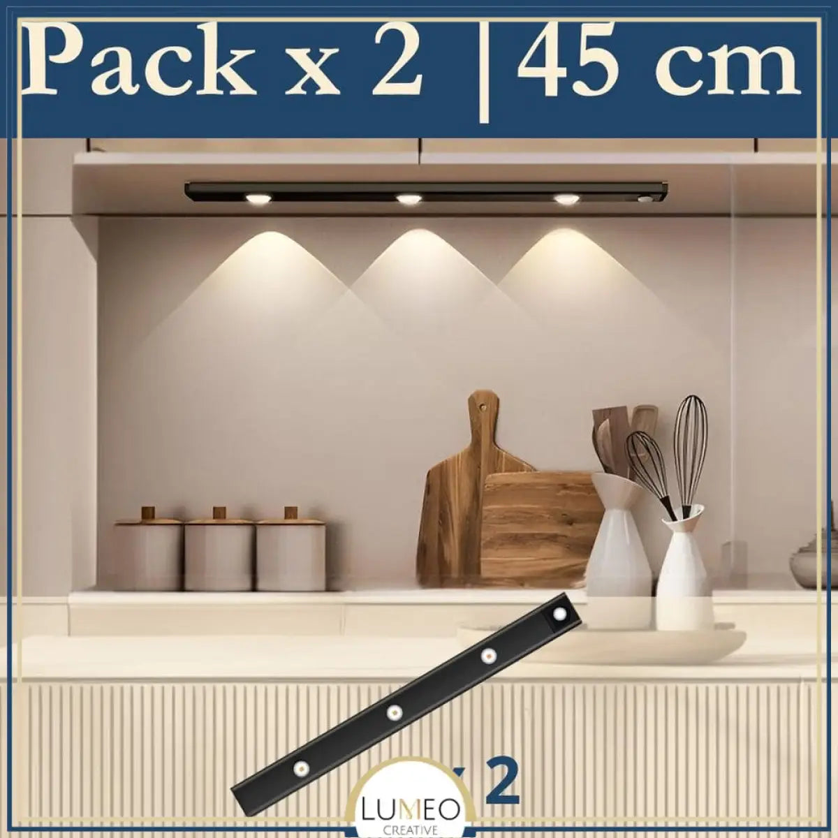 Lampe Led Sans Fil | Réglette Avec Détecteur De Mouvement 45 Cm / 3 Argent Pack X 2