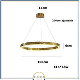 Lustre anneaux martelés dorés | Contemporain & Chic 100 cm / Blanc froid