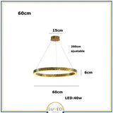 Lustre anneaux martelés dorés | Contemporain & Chic 60 cm / Blanc froid