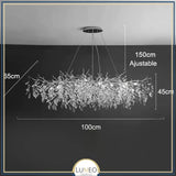 Lustre cascade cristalline doré ou argenté Argent | 100 cm | Rectangulaire / Blanc froid