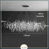 Lustre cascade cristalline doré ou argenté Argent | 150 cm | Rectangulaire / Blanc froid