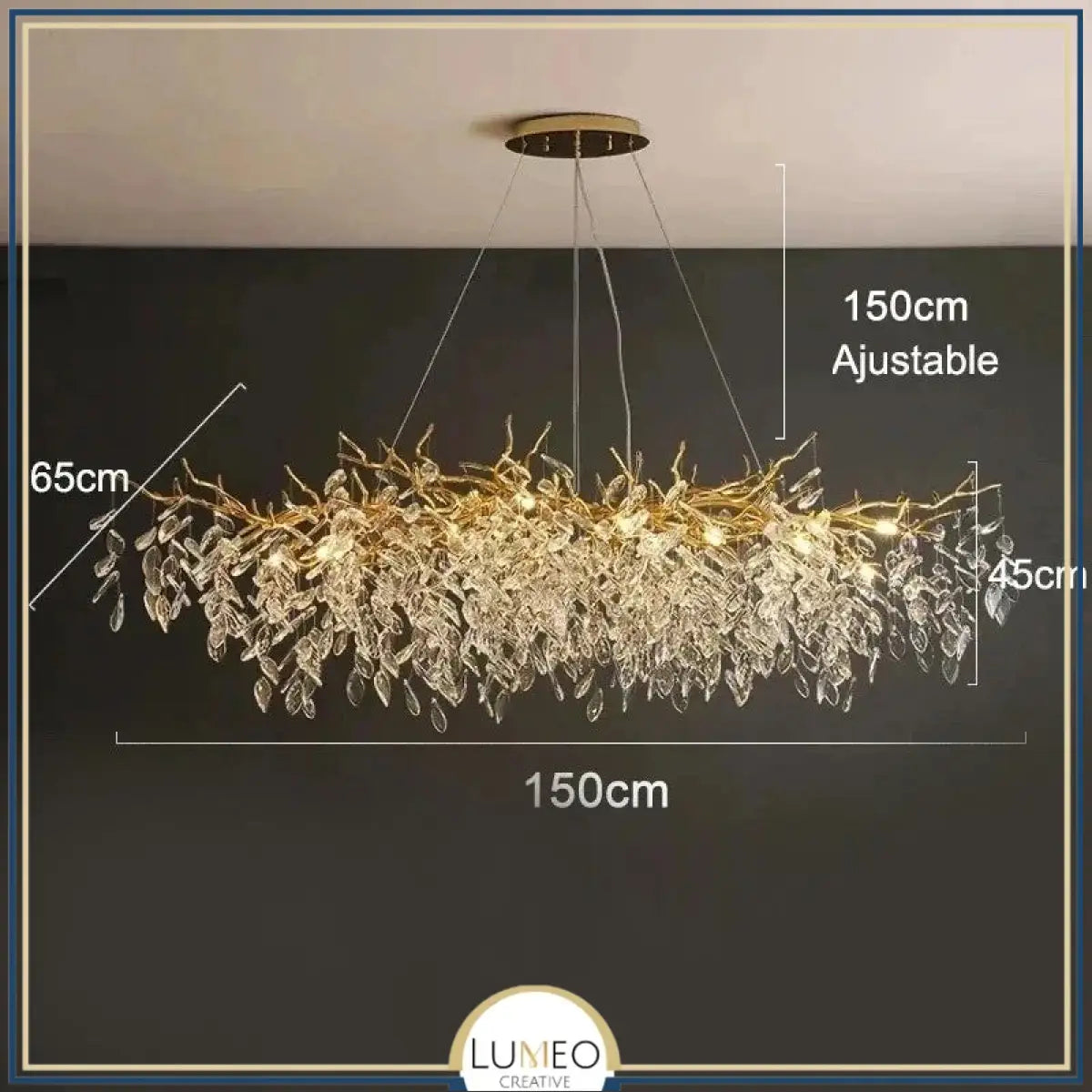 Lustre cascade cristalline doré ou argenté Or | 150 cm | Rectangulaire / Blanc froid