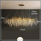 Lustre cascade cristalline doré ou argenté Or | 150 cm | Rectangulaire / Blanc froid