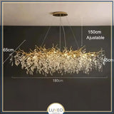 Lustre cascade cristalline doré ou argenté Or | 180 cm | Rectangulaire / Blanc froid
