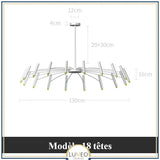 Lustre circulaire architectural en tubes à LED | Luminaire au design moderne Diamètre 130 cm 18 tubes / Blanc / Blanc