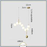 Lustre doré orné de perles en verre opalin | Luminaire chic Rectangulaire 8 boules / Blanc froid