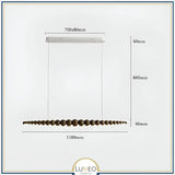 Lustre linéaire en sphères de bois à LED