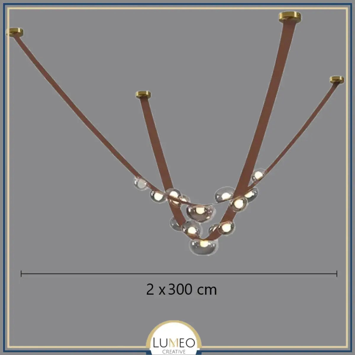 Lustre suspendu design à sangles de cuir et globes en verre Marron 6 mètres (2x3 mètres) / Gris fumé / Blanc froid