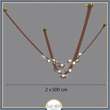 Lustre suspendu design à sangles de cuir et globes en verre Marron 6 mètres (2x3 mètres) / Gris fumé / Blanc froid