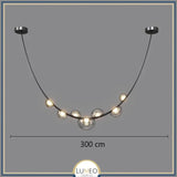 Lustre suspendu design à sangles de cuir et globes en verre Noir 3 mètres / Gris fumé / Blanc froid