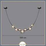 Lustre suspendu design à sangles de cuir et globes en verre Noir 5 mètres / Gris fumé / Blanc froid