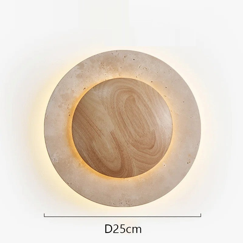 Applique murale cercle bois & pierre rétroéclairée | Luminaire mural au design naturel