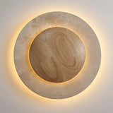 Applique murale cercle bois & pierre rétroéclairée | Luminaire mural au design naturel Blanc chaud