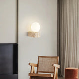 Applique murale globe et pierre naturelle | Luminaire minimaliste au charme brut