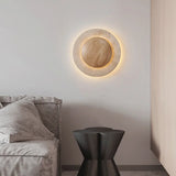 Applique murale cercle bois & pierre rétroéclairée | Luminaire mural au design naturel