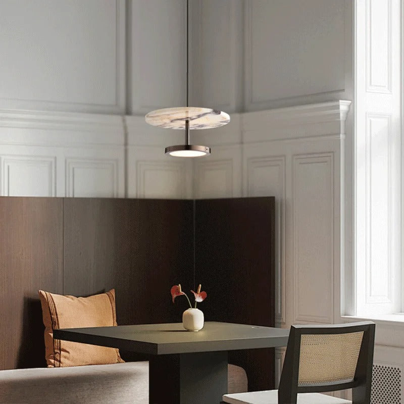 Suspension disque en marbre naturel | Luminaire haut de gamme à LED