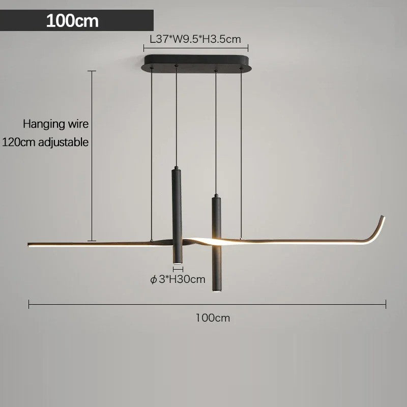 Suspension LED design minimaliste | Ligne graphique & éclairage ciblé Noir / Blanc neutre / 100 cm