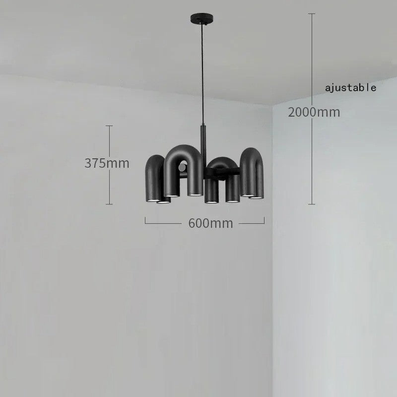 Lustre design tubulaire contemporain 8 lampes | Noir / Dimmable